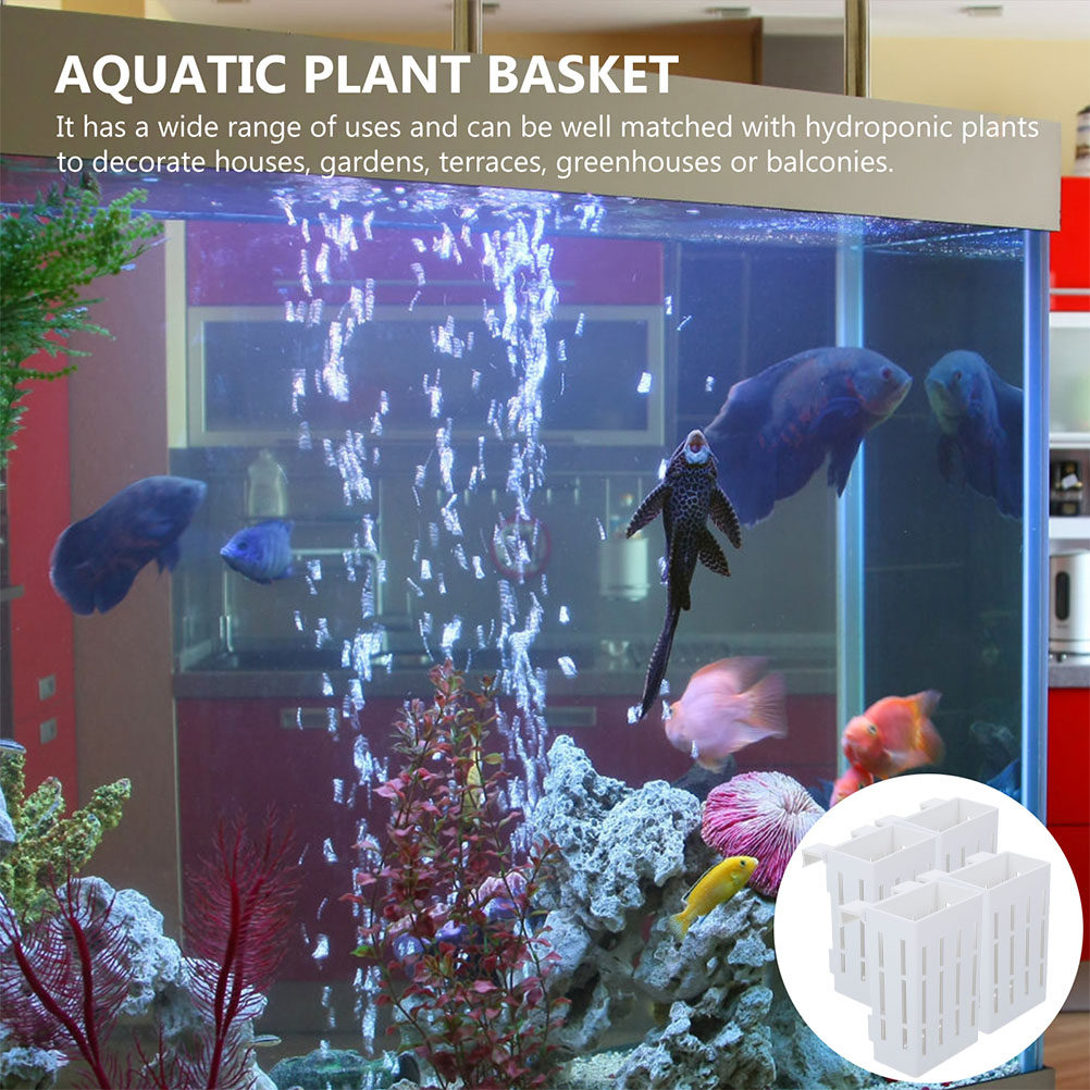 Aquarium Plant Nutrients - ตะกร้าแขวนสำหรับปลูกพืชน้ำ 4 ชิ้น สำหรับตกแต่งตู้ปลา ช่วยให้สารอาหารซึมผ่านและส่งเสริมการเจริญเติบโตของราก ผลิตจากพลาสติกแข็งแรง
