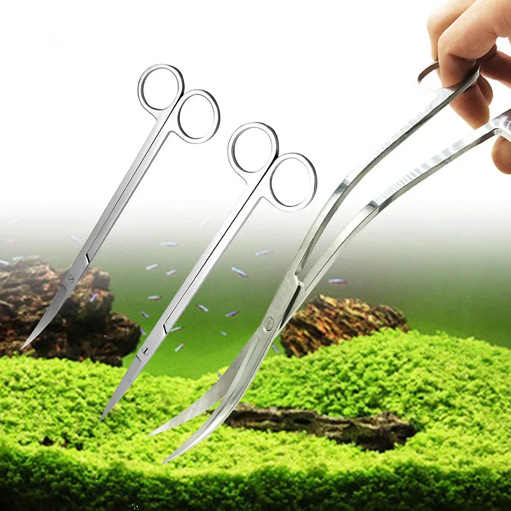 Planted Aquarium Tank Kit - พิพิธภัณฑ์สัตว์น้ําน้ําตัดพืชแหนบกรรไกรไม้พาย Aqua Scaping เครื่องมือสแตนเลสทําความสะอาดชุดเครื่องมือถังปลา