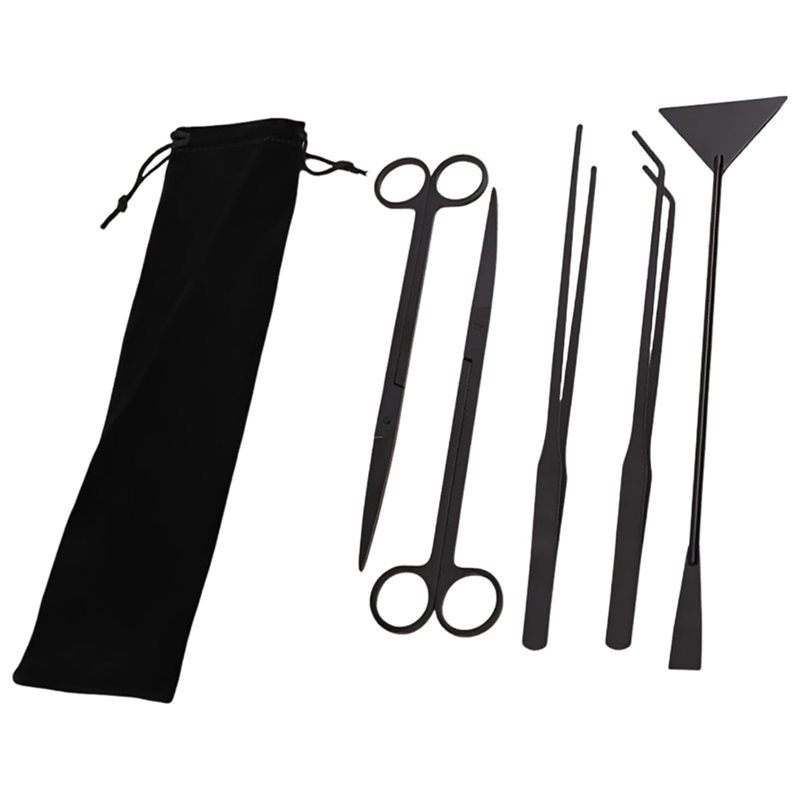 Planted Aquarium Tool Kit - PHFU-สำหรับพืชน้ำ ประกอบด้วยพลั่วตักทรายแบน-ชุดเครื่องมือตู้ปลา (5 ชิ้น), ชุดเครื่องมือจัดตู้ปลาสแตนเลสสีดำยาว