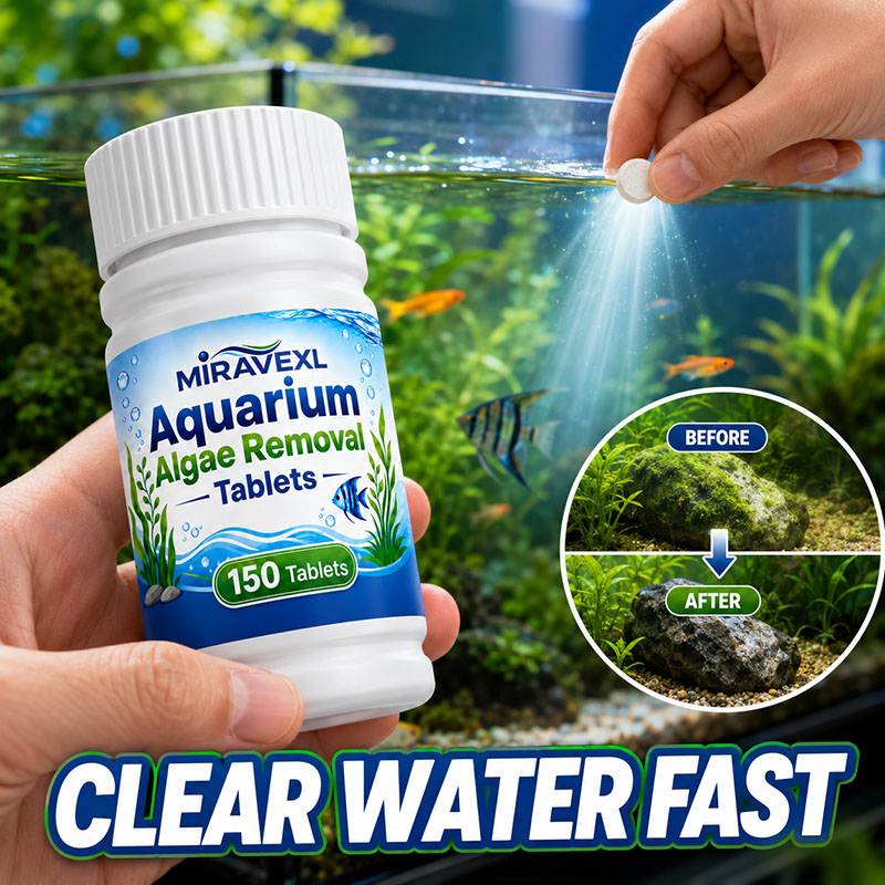 Planted Aquarium Supplies - เม็ดกำจัดตะไคร่น้ำในตู้ปลา MIRAVEXL 150 เม็ด, ยาฆ่าตะไคร่น้ำที่ปลอดภัย, ช่วยให้น้ำใสขึ้นอย่างรวดเร็วสำหรับปลาในน้ำจืดและพืชน้ำ